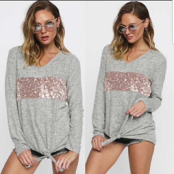Tops - Heather Grey Top with Rose Sequins